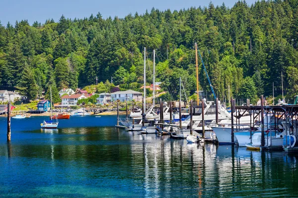 Beyaz yelkenli yat limanı yansıma gig harbor washington Eyaleti