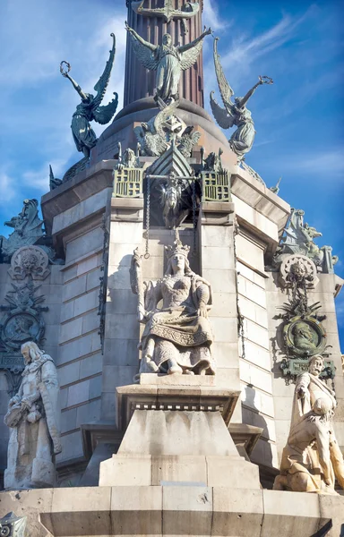 Isabella'nın heykeli columbus anıt barcelona İspanya — Stok fotoğraf