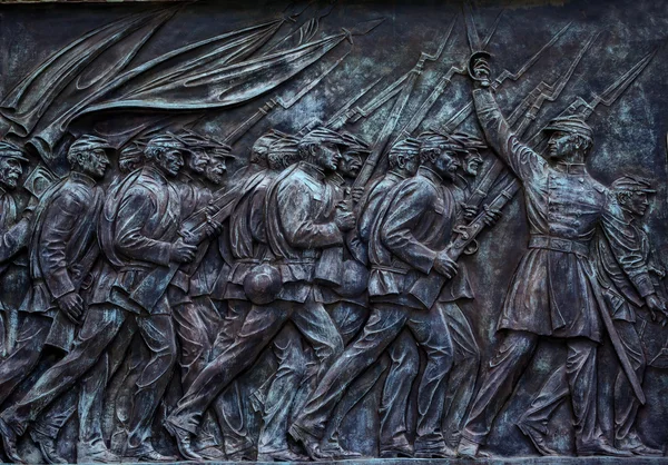 Soldados da União cobrando US Grant Estátua Memorial Capitol Hill Wa — Fotografia de Stock