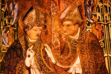 koro stall bishops Gotik Katolik Barselona Katedrali boyalı
