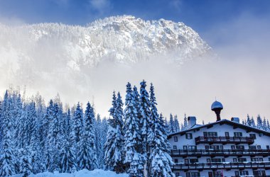 German Alpine Building Snow Mountain Snoqualme Pass Washington clipart