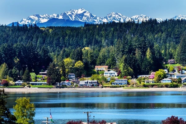 Poulsbo Bainbridge Island Puget Sound Snow Mountains Olympic Nat — Stock Photo, Image