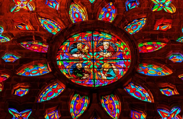 Evangelium Schriftsteller Buntglasrose Fenster Kathedrale der Heiligen Maria — Stockfoto