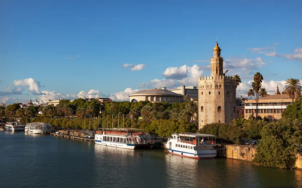 Torre del Oro Velho Mouro Torre de Vigia Rio Guadalquivr Sevilha A — Fotografia de Stock