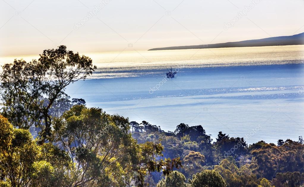 Oil Well Platforms Morning Pacific Ocean Landscape Channel Islan