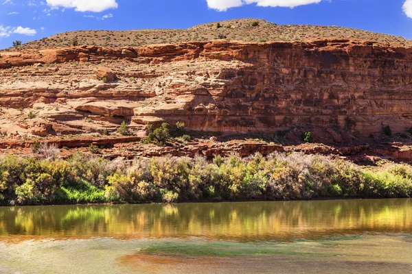 Colorado River Rock Canyon Riflessione Verde Erba Fuori Archi — Foto Stock