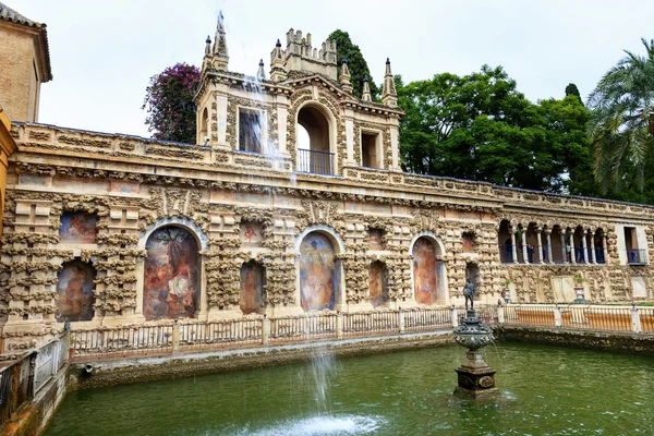 Mercure Hermes Fontaine Statue Mosaïques Pavillon Jardin Alcazar R — Photo