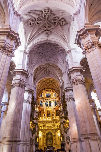 Columnas de piedra de la basílica Vidrieras Fuente bautismal Catedral A — Foto de Stock