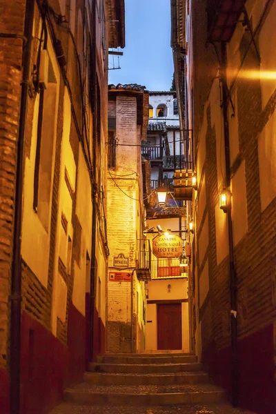 Enge Fußgängerzone Hotels Abend Albaicin Granada Andalusien Spanien — Stockfoto