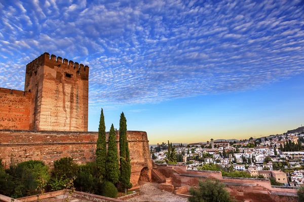 Alhambra ranní obloze granada panoráma kostely Andalusie Španělsko — Stock fotografie