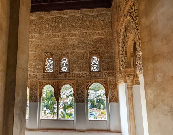 Alhambra Moorish Wall Designs City View Granada Andalusia Spain — Stock Photo, Image