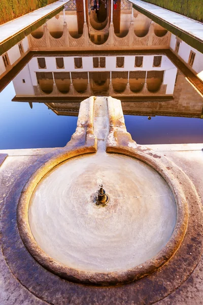 Alhambra Courtyard Myrtles Pool Reflection Granada Andalusia Spa — Stock Photo, Image
