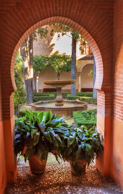 Alhambra, avlu Çeşmesi veranda granada Endülüs İspanya arch