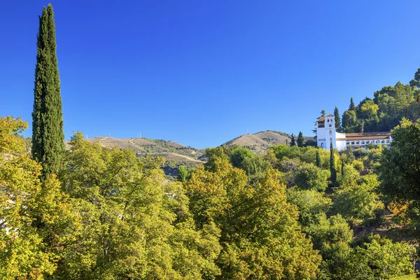 Generallife Alhambra White Palace Trees Garden Granada Andalusia — Stock Photo, Image