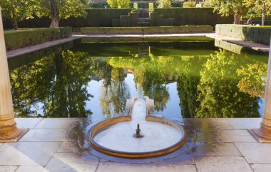 Alhambra avlu el partal çeşme havuzu yansıma granada bir