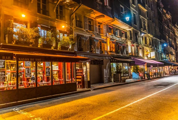 Honfluer Frankrijk Oktober 2021Kleurrijke Nacht Restaurants Stores Street Binnenhaven Honfluer — Stockfoto