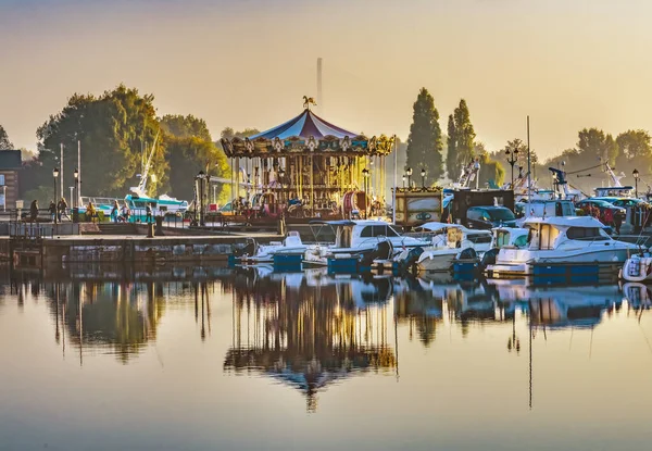 Colorful Old Merry Carousel Morning Inner Harbor Honfluer France — Stock Photo, Image