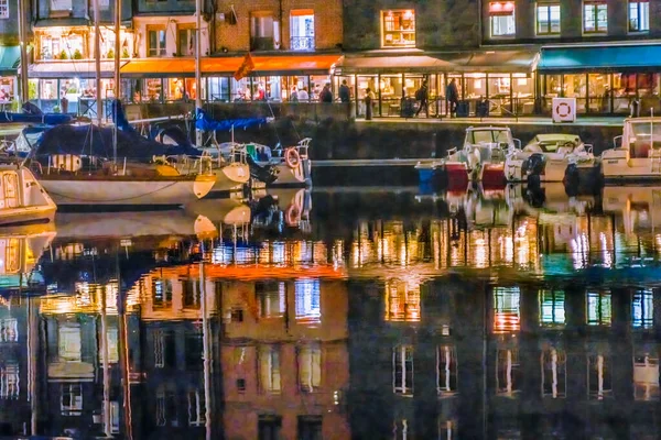 Colorful Night Marina Boats Waterfront Reflections Stores Restaurants Inner Harbor — Stock Photo, Image