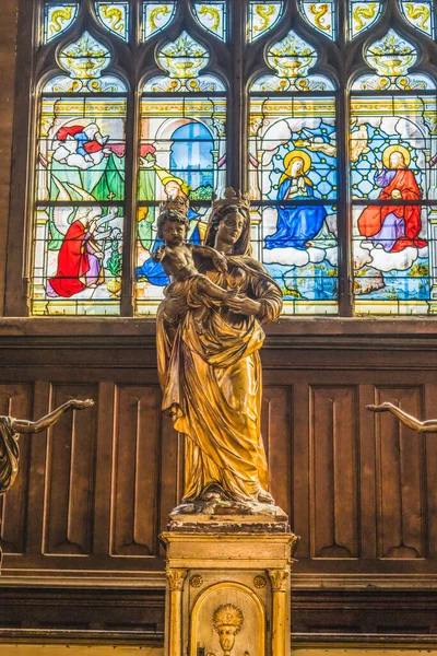 Mary Jesus Statue Stained Glass Basilica Old Wooden Saint Catherine — Stock Photo, Image