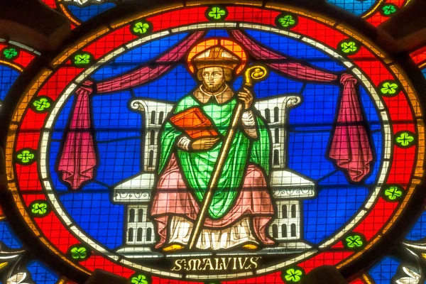 Kolorowe Witraże Saint Manvieu Bayeux Bazylika Bayeux Kościół Matki Bożej — Zdjęcie stockowe