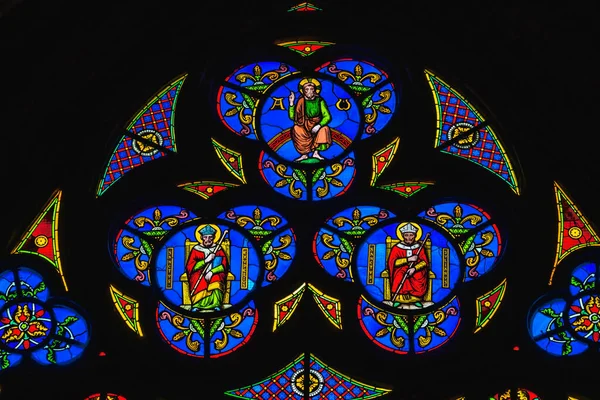 Kolorowy Jezus Chrystus Święci Witraże Bayeux Bazylika Bayeux Kościół Matki — Zdjęcie stockowe