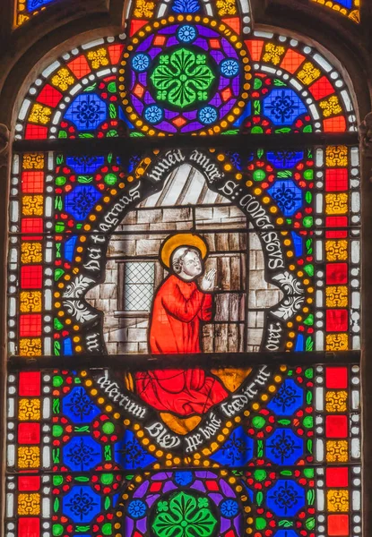 Colorido São Cornélio Orando Vitral Basílica Catedral Bayeux Igreja Nossa — Fotografia de Stock