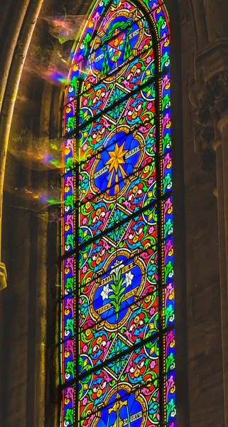 Reflexão Colorida Basílica Vidro Manchado Catedral Bayeux Igreja Nossa Senhora — Fotografia de Stock