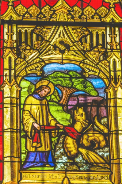 Colorido Saint Vigor Dragão Manchado Basílica Vidro Catedral Bayeux Igreja — Fotografia de Stock