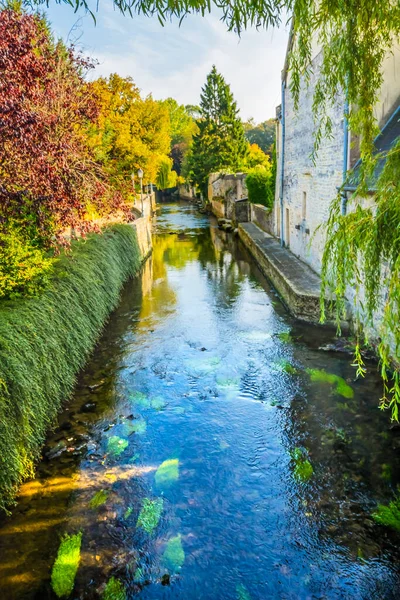 Colorful Old Buildings Aure River Reflection Bayeux Center Normandia Francia — Foto Stock
