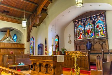 St. Augustine, Florida - 16 Mart 2021 Ulusal Mum Tapınağı Leche Süt Hanım Misyonu Nombre de Dios Tanrı 'nın adı Aziz Augustine Florida. Görev 1565 'te kuruldu. Muhtemelen en eski Amerikan misyonu Mary İsa' yı emziriyor.
