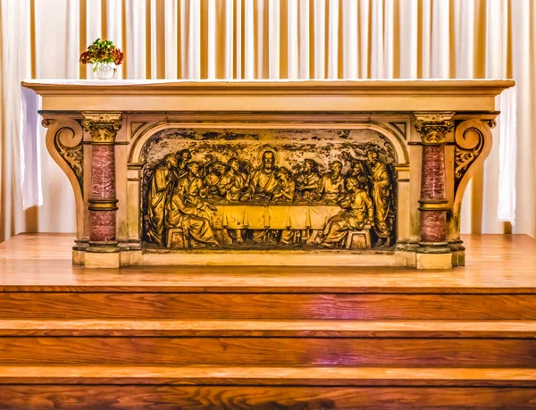 Longues Sur Mer França Outubro 2021 Última Ceia Altar Madeira — Fotografia de Stock