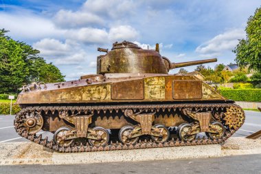 ABD Sherman Tank Anıtı 2. Dünya Savaşı Omaha Sahili Normandiya yakınları. 