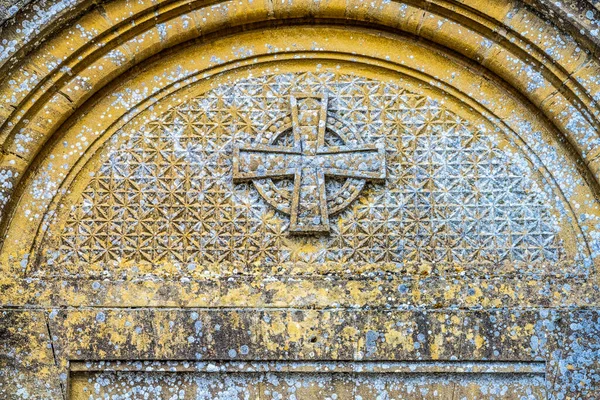Stone Greek Cross Exterior Old Saint Laurent Catholic Church Longues — Stockfoto