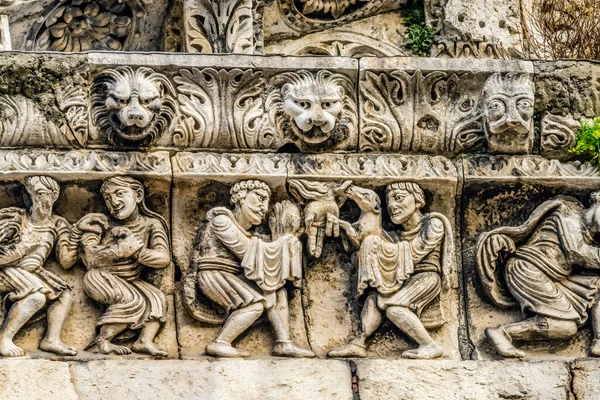 Hand God Statues Facade Notre Dame Cathedral Our Lady Saint — Stock Photo, Image