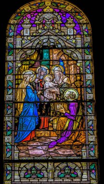 Phoenix, Arizona - 24 Mayıs 2021 Mary Joseph Bebek İsa Sunum Tapınağı Lekeli Cam Bazilika Kilisesi Kusursuz Gebelik Kutsanmış Mary Phoenix Arizona Kilisesi 1915 'ten kalma boyalı camları yeniden inşa etti 