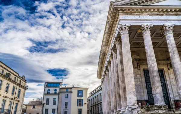 Maison Caree Ancient Classical Roman Temple Stores Plaza Nimes Gard —  Fotos de Stock