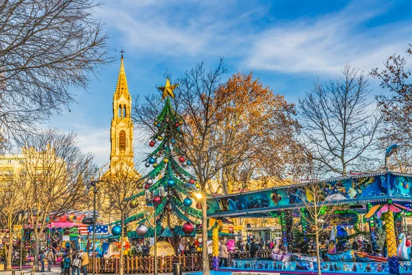 Nimes França Dezembro 2021 Decorações Natal Papai Noel Porta Romana — Fotografia de Stock