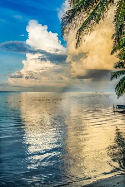Tormenta Lluvia Que Viene Cloudscape Beach Sunset Palm Trees Reflexión — Foto de Stock