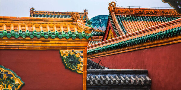 Roofs Walls Dragons Imperial Palace Shenyang Liaoning Province China 