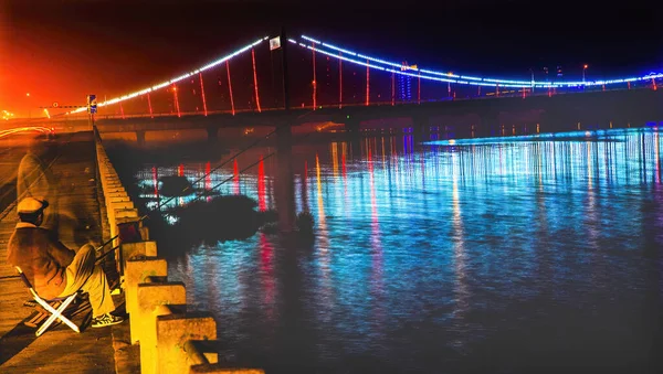 Angeln Hunnfluss Jiangqun Qiao Allgemeine Brücke Fuxin Stadt Liaoning Provinz — Stockfoto