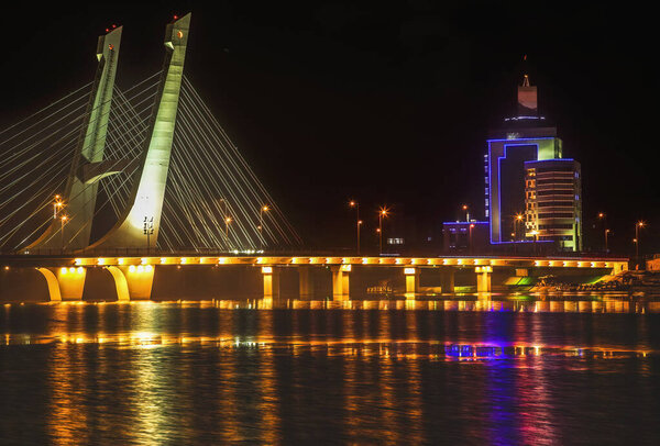 Tianhu Bridge Hun River Fuxin Liaoning Province China Night Lights 