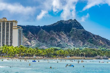 Renkli Waikiki Sahil Sörfçüleri Yüzücüler Diamond Head Otelleri Honolulu Hawaii