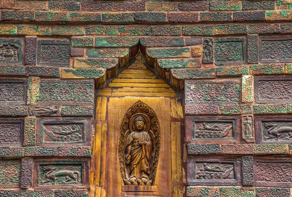 Ancient Buddha Bricks Dancers Angels Flute Player Detalles Iron Pagoda — Foto de Stock