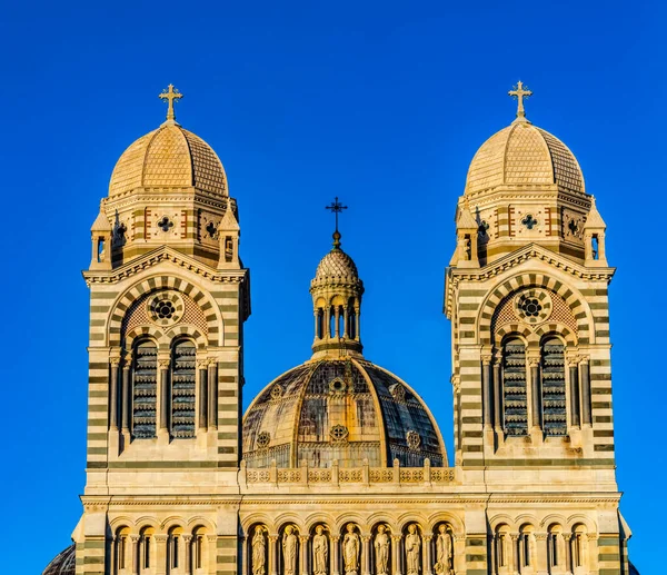 Cathedral Mary Mejor Catholic Church Towers Dome Marseille Frankrike Bygget – stockfoto