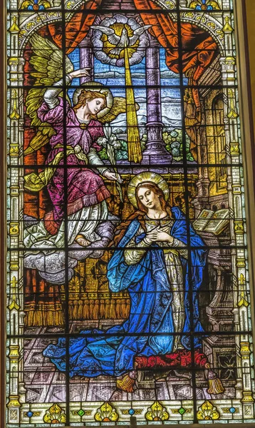 Miami Florida March 2021 Annunciation Virgin Mary Stained Glass Gesu — Fotografie, imagine de stoc