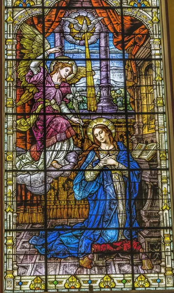 Miami Florida Maaliskuuta 2021 Annunciation Virgin Mary Stained Glass Gesu — kuvapankkivalokuva