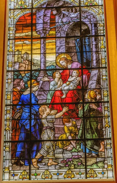 Miami Florida March 2021 Jesus Little Children Stained Glass Gesu – stockfoto