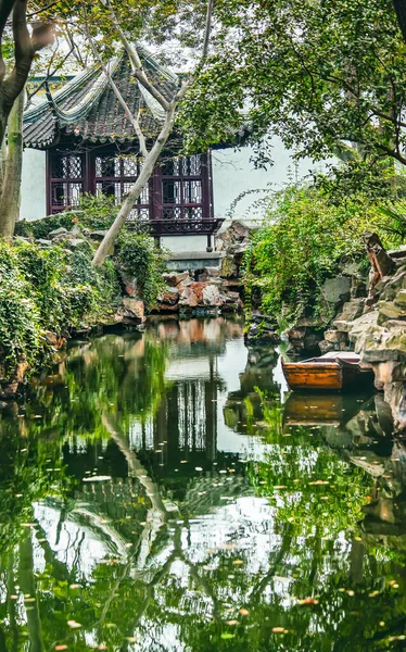 Ősi Kínai Pagoda Ház Csónakkert Szerény Adminisztrátor Zhouzheng Yuan Reflection — Stock Fotó