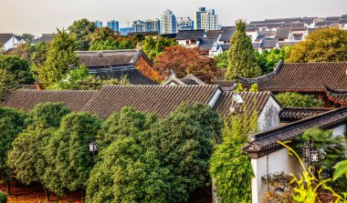 Ancient Chinese Suzhou Style Rooftops Apartment Buildings Pan Men Scenic Ares Suzhou Jiangsu China