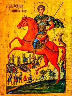 Madaba, Jordan - November 25, 2016 Saint George Golden Icon Saint George Greek Orthodox Church Madaba Jordan. Church was created in the late 1800s and houses many famous icons